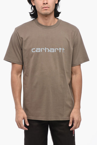 Solid Color Crew-neck T-Shirt with Printed Logo