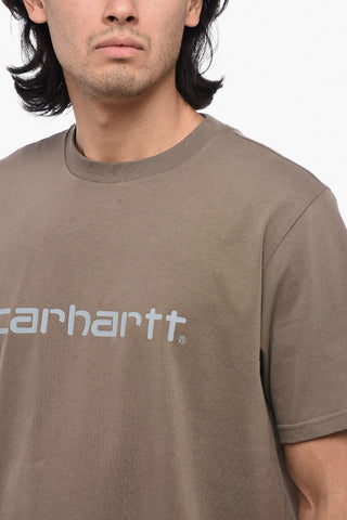 Solid Color Crew-neck T-Shirt with Printed Logo