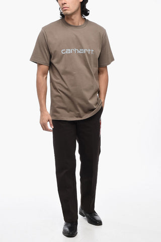 Solid Color Crew-neck T-Shirt with Printed Logo