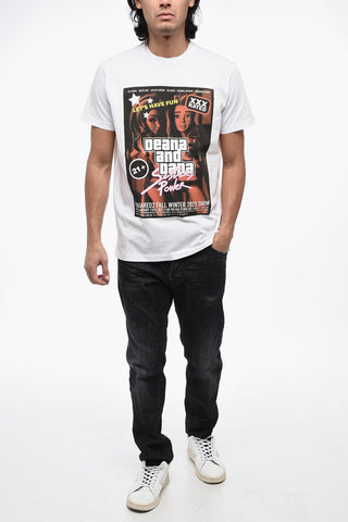Rundhals-T-Shirt CIGARETTE FIT mit Print