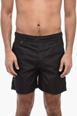 Two-Tone Swim Shorts with All-Over Logo