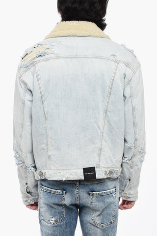 Distressed Denim Jacket with Faux Fur