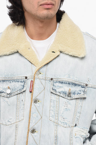 Distressed Denim Jacket with Faux Fur