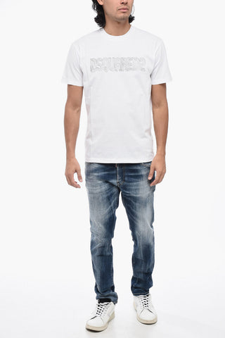 T-Shirt Girocollo con Logo in Rilievo