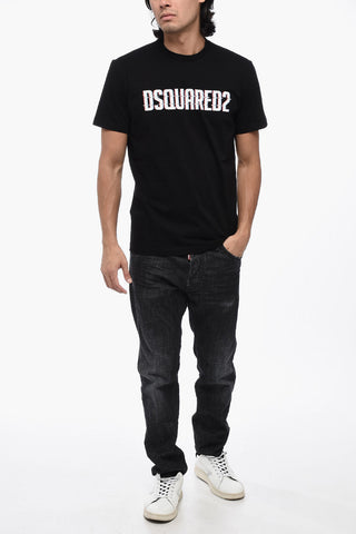 Solid Color COOL FIT Crew-neck T-Shirt with Printed Logo