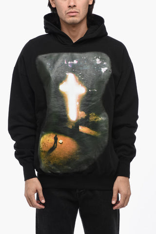 Felpa Hoodie in Cotone con Maxi Stampa Frontale