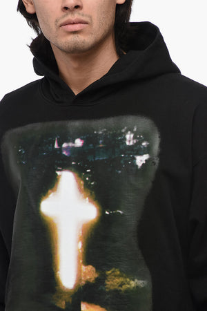 Felpa Hoodie in Cotone con Maxi Stampa Frontale