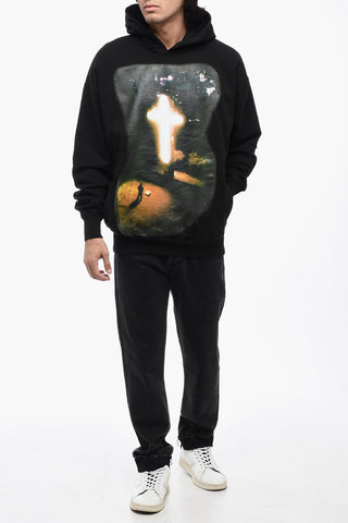 Felpa Hoodie in Cotone con Maxi Stampa Frontale