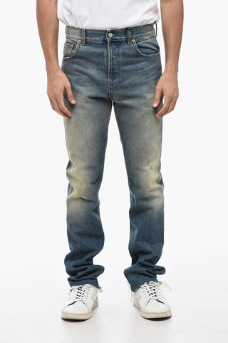 Skinny-Fit-Jeans in Vintage-Waschung mit 16 cm ausgefranstem Saum