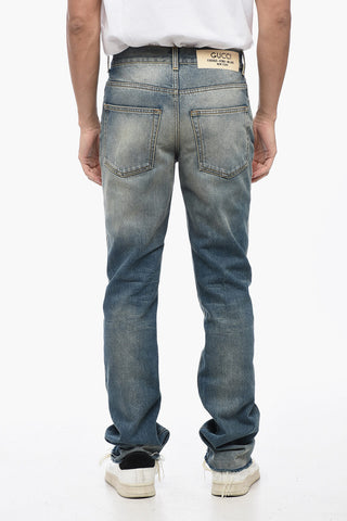 Skinny-Fit-Jeans in Vintage-Waschung mit 16 cm ausgefranstem Saum