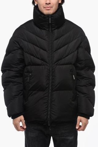 Solid Color Quilted Down Jacket with Contrasting Logo