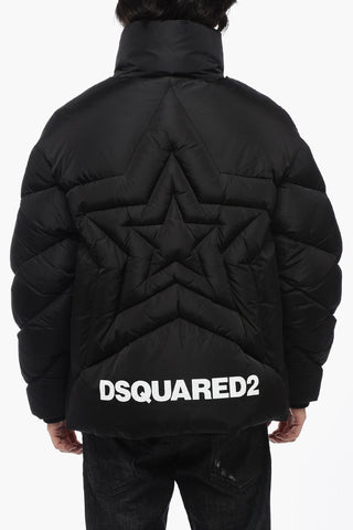 Solid Color Quilted Down Jacket with Contrasting Logo