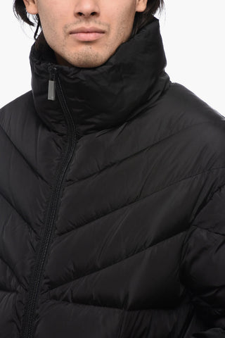 Solid Color Quilted Down Jacket with Contrasting Logo
