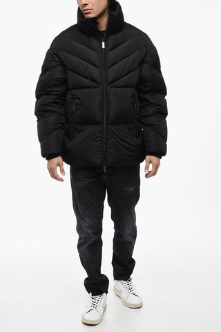 Solid Color Quilted Down Jacket with Contrasting Logo