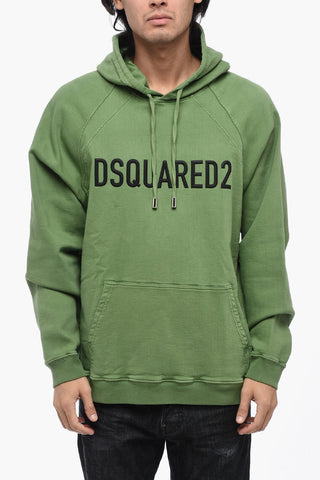 Felpa Hoodie in Tinta Unita con Logo in Rilievo