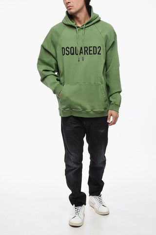 Felpa Hoodie in Tinta Unita con Logo in Rilievo