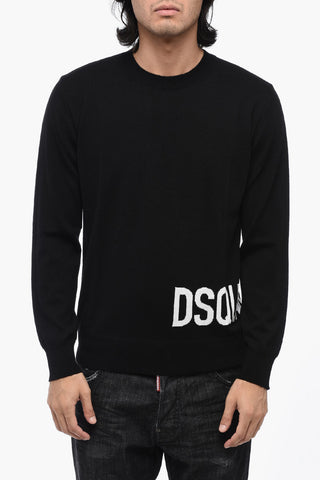 Virgin Wool Crew-neck Sweater with Contrasting Logo