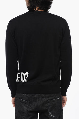 Virgin Wool Crew-neck Sweater with Contrasting Logo
