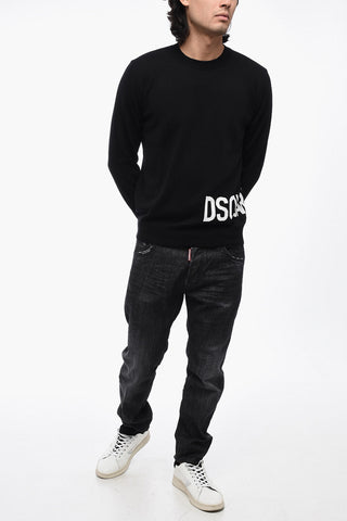Virgin Wool Crew-neck Sweater with Contrasting Logo