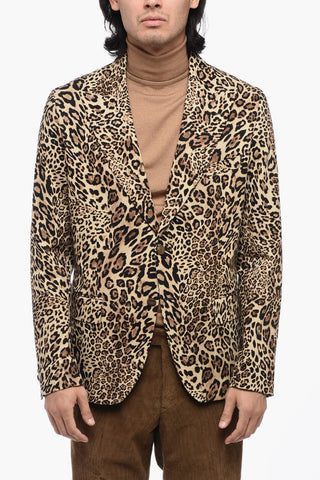 Animal Patterned Stretch Cotton Blazer with Peak Lapel