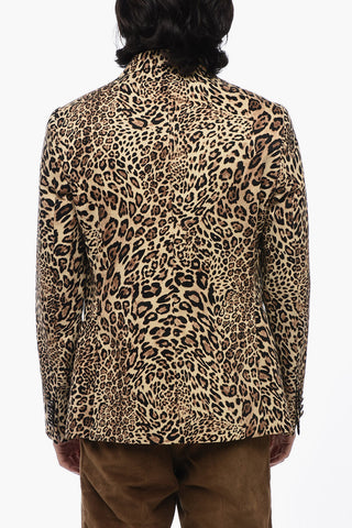 Animal Patterned Stretch Cotton Blazer with Peak Lapel