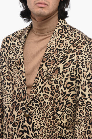 Animal Patterned Stretch Cotton Blazer with Peak Lapel