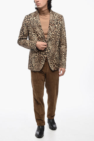 Animal Patterned Stretch Cotton Blazer with Peak Lapel