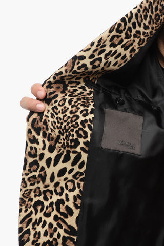 Animal Patterned Stretch Cotton Blazer with Peak Lapel