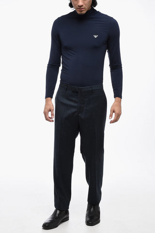 Slim-Fit Virgin Wool Trousers With Turn-Up Hem