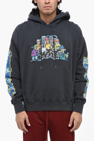 Felpa Hoodie in Cotone Garzato con Stampa