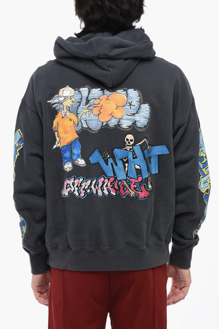Felpa Hoodie in Cotone Garzato con Stampa