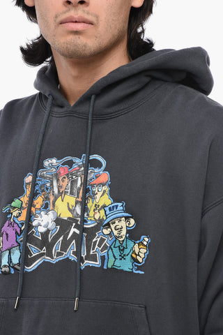 Felpa Hoodie in Cotone Garzato con Stampa