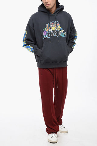 Felpa Hoodie in Cotone Garzato con Stampa