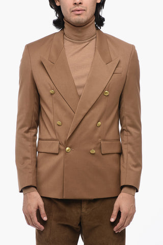 Twill Double Breasted Blazer with Golden Buttons