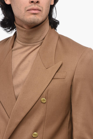 Twill Double Breasted Blazer with Golden Buttons
