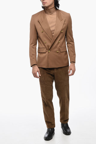 Twill Double Breasted Blazer with Golden Buttons