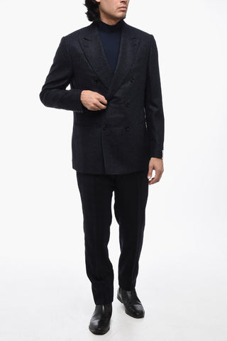 Wool and Nylon Double Breasted Blazer with Double Split