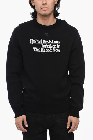 Solid Color Crew-neck Sweater with Contrasting Embroidery