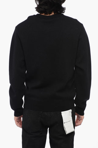 Solid Color Crew-neck Sweater with Contrasting Embroidery