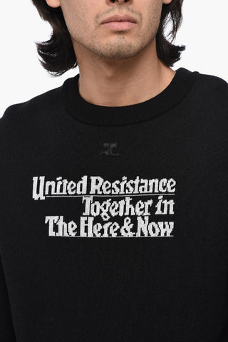 Solid Color Crew-neck Sweater with Contrasting Embroidery