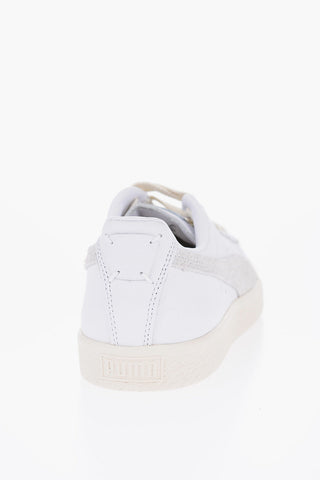 Textured Leather Low-Top Sneakers with Suede Detail