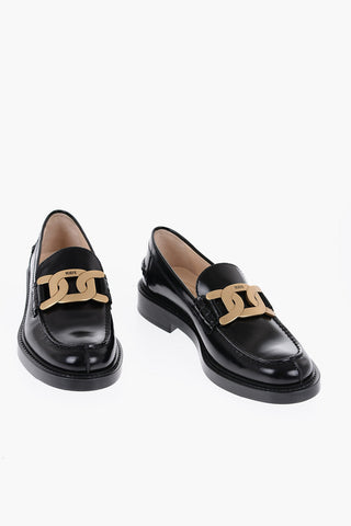 Leather Bit Loafers with Goden Effect Chain