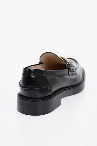 Leather Bit Loafers with Goden Effect Chain