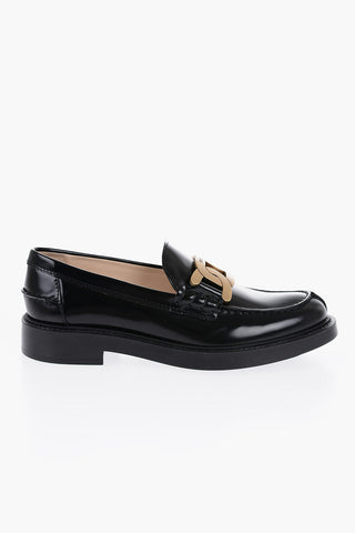 Leather Bit Loafers with Goden Effect Chain