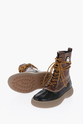 PALM ANGELS X MONCLER Two-Tone textured Leather Combat Boots