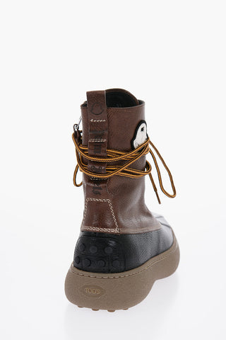 PALM ANGELS X MONCLER Two-Tone textured Leather Combat Boots