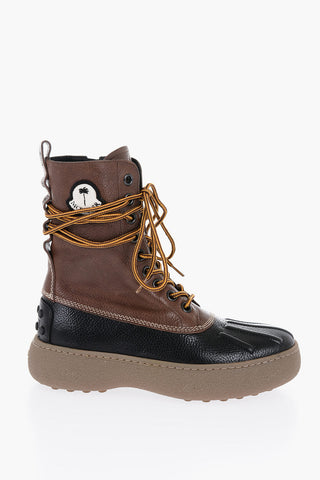 PALM ANGELS X MONCLER Two-Tone textured Leather Combat Boots