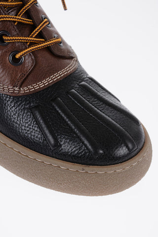 PALM ANGELS X MONCLER Two-Tone textured Leather Combat Boots