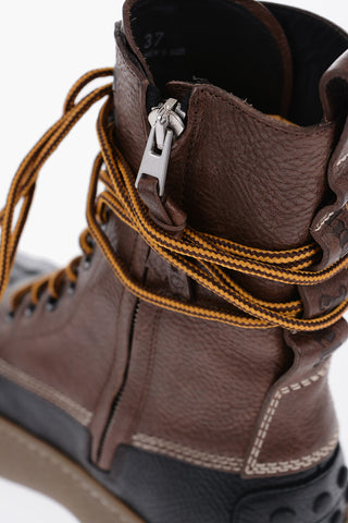 PALM ANGELS X MONCLER Two-Tone textured Leather Combat Boots