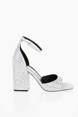 Suede Ankle Strap Sandals HOLLY FIONA with All-Over Jewels 10cm